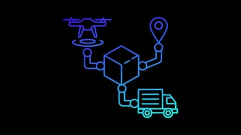 Outline Animation of Logistics Drone Package Truck and Location Stock Footage 337643366