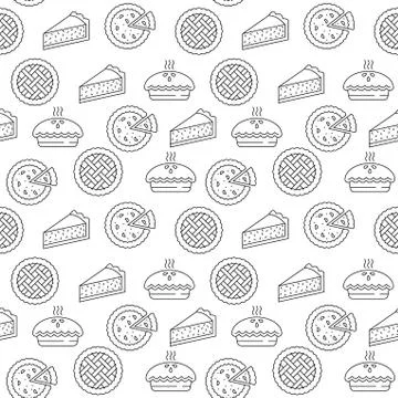 Outline apple pie seamless pattern isolated on white background. Stock Illustration