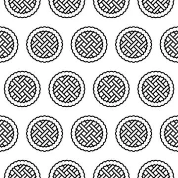 Outline apple pie seamless pattern isolated on white background. Stock Illustration