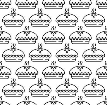 Outline apple pie seamless pattern isolated on white background. Stock Illustration