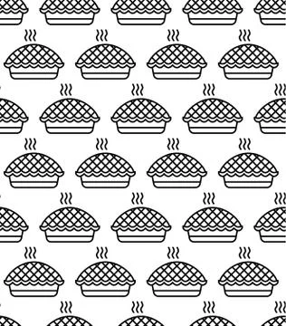 Outline apple pie seamless pattern isolated on white background. Stock Illustration