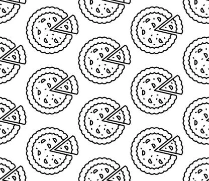 Outline apple pie seamless pattern isolated on white background. Stock Illustration