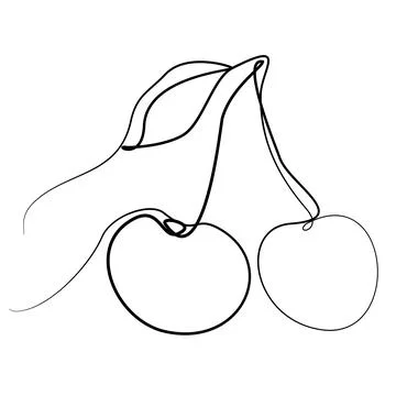 Outline art cherry with leaf isolated on white.  Stock Illustration