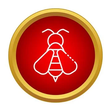 Outline bee icon in red button with gold border Ilustração Stock