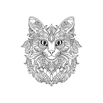 Outline black cat vector for coloring. Doodle cat Stock Illustration