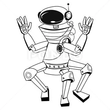 Character Robot Art Line White and Black Stock Vector