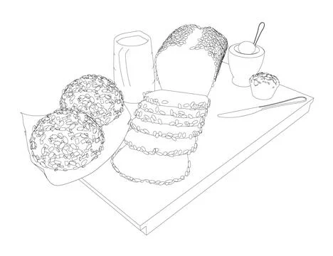 Outline breakfast style drawings. Vector hand drawn set breakfast. Jug of mil Stock Illustration