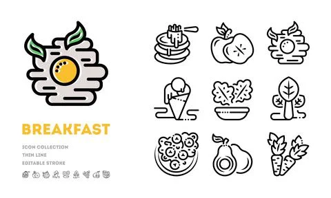 Outline of breakfast types set Stock Illustration