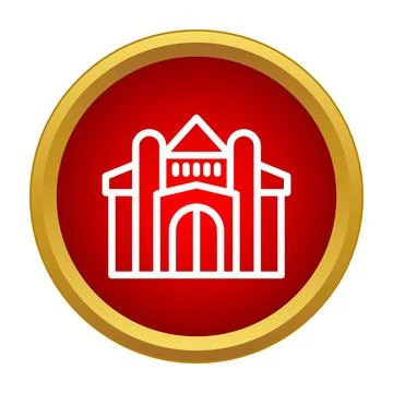 Outline building icon in red circle button Stock Illustration