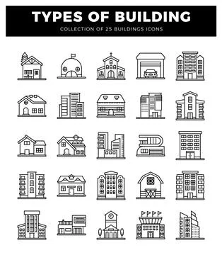 Outline building icons on white background. architect's graphic elements. 스톡 일러스트