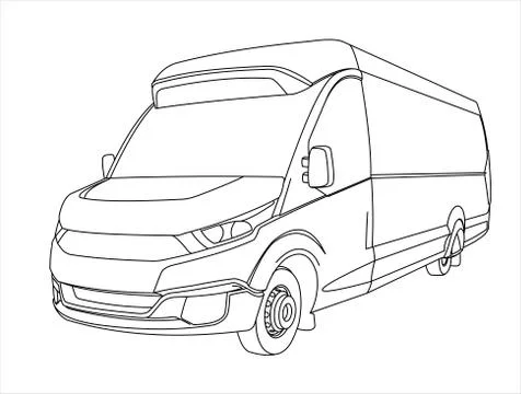 Outline Bus, three quarter view. Tourist bus. Sightseeing bus. Modern flat Ve Stock Illustration