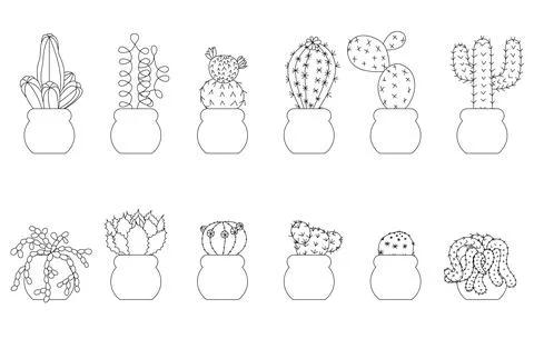 Outline of a cactus. Kit. Stock Illustration