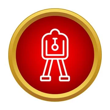 Outline camera on tripod icon on red background Stock Illustration