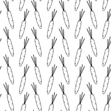 Outline Carrot Seamless pattern in trendy minimalistic. Healthy eating Stock Illustration