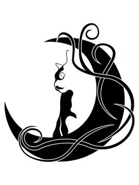 Outline of cat on background of the moon Stock Illustration