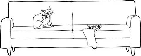 Outline of Cat on Damaged Sofa Stock Illustration