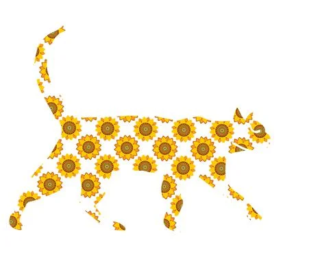 Outline of a cat decorated with a sunflower pattern Illustrazione stock