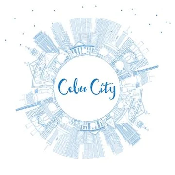 Outline Cebu City Philippines Skyline with Blue Buildings and Copy Space. Stock Illustration