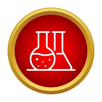 Outline chemistry flasks standing in a red and gold circle Stock Illustration