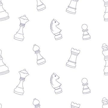 Outline Chess Pieces Seamless Pattern Doodle. Strategy Game Figures Pawn Kn.. イラスト素材