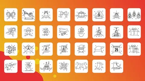 Outline christmas icon pack vector, set of various christmas icon vector il.. Stock Illustration