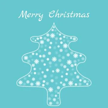 An outline of a Christmas tree with snowflakes and the inscription Merry Ch.. Stock Illustration