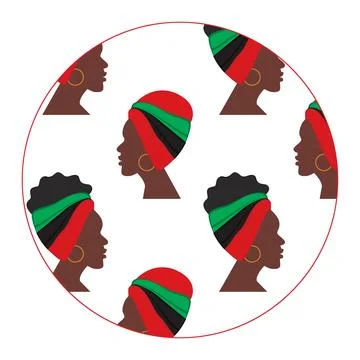 Outline circle shape with a pattern from the profile of African women turned in Illustrazione stock
