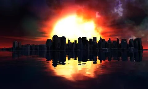 Outline of a city and sunset reflected Stock Illustration