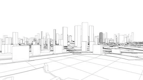 Outline city concept vector. Wire-frame style 스톡 일러스트