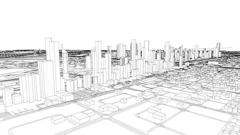 Outline city concept vector. Wire-frame style Illustrazione stock