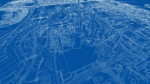 Outline city concept vector. Wire-frame style Illustrazione stock