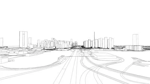 Outline city concept vector. Wire-frame style 스톡 일러스트