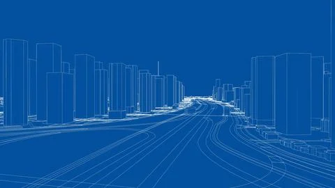 Outline city concept vector. Wire-frame style Illustrazione stock