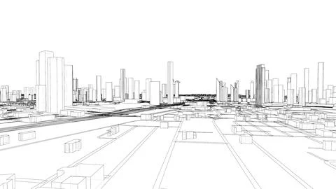 Outline city concept vector. Wire-frame style 스톡 일러스트