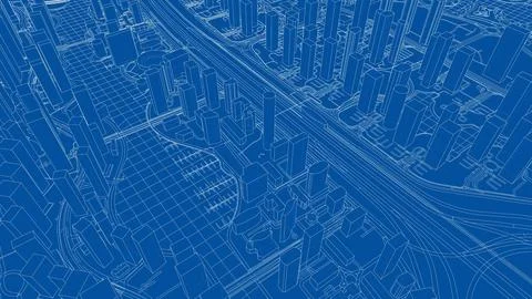 Outline city concept vector. Wire-frame style 스톡 일러스트