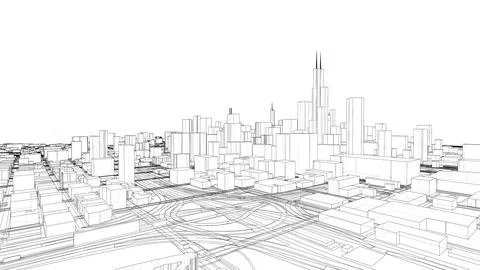 Outline city concept vector. Wire-frame style Illustrazione stock