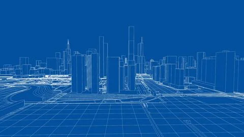 Outline city concept vector. Wire-frame style Illustrazione stock
