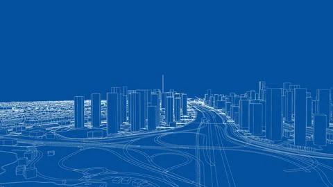 Outline city concept vector. Wire-frame style 스톡 일러스트