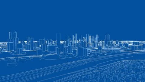 Outline city concept vector. Wire-frame style Illustrazione stock