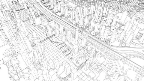 Outline city concept vector. Wire-frame style Illustrazione stock