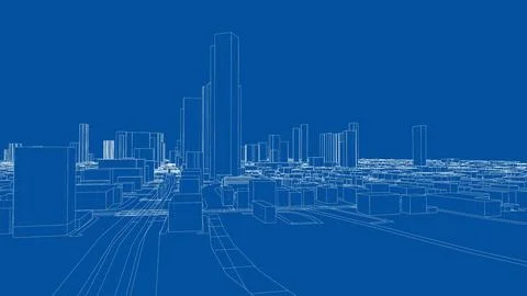 Outline city concept vector. Wire-frame style 스톡 일러스트
