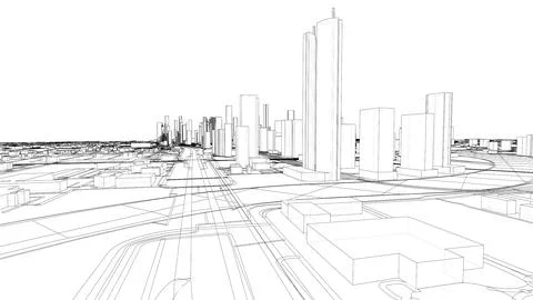 Outline city concept vector. Wire-frame style Illustrazione stock