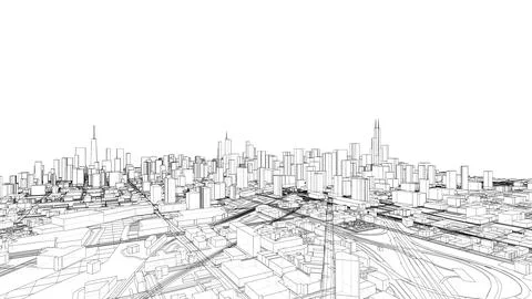 Outline city concept vector. Wire-frame style Illustrazione stock