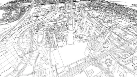 Outline city concept vector. Wire-frame style Illustrazione stock