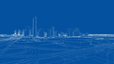 Outline city concept vector. Wire-frame style Illustrazione stock