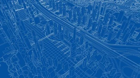 Outline city concept vector. Wire-frame style Illustrazione stock