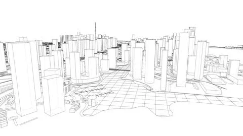 Outline city concept vector. Wire-frame style Illustrazione stock