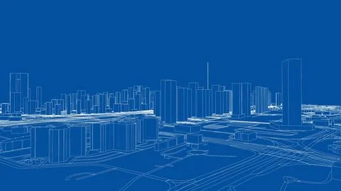 Outline city concept vector. Wire-frame style Illustrazione stock