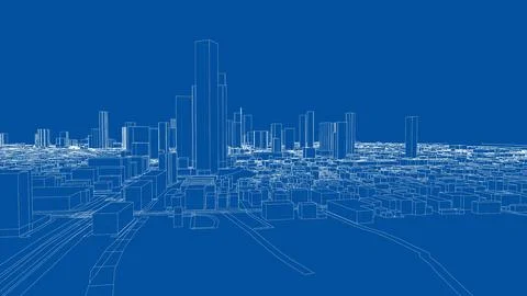 Outline city concept vector. Wire-frame style Illustrazione stock
