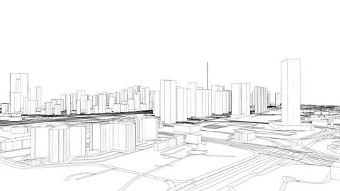 Outline city concept vector. Wire-frame style 스톡 일러스트